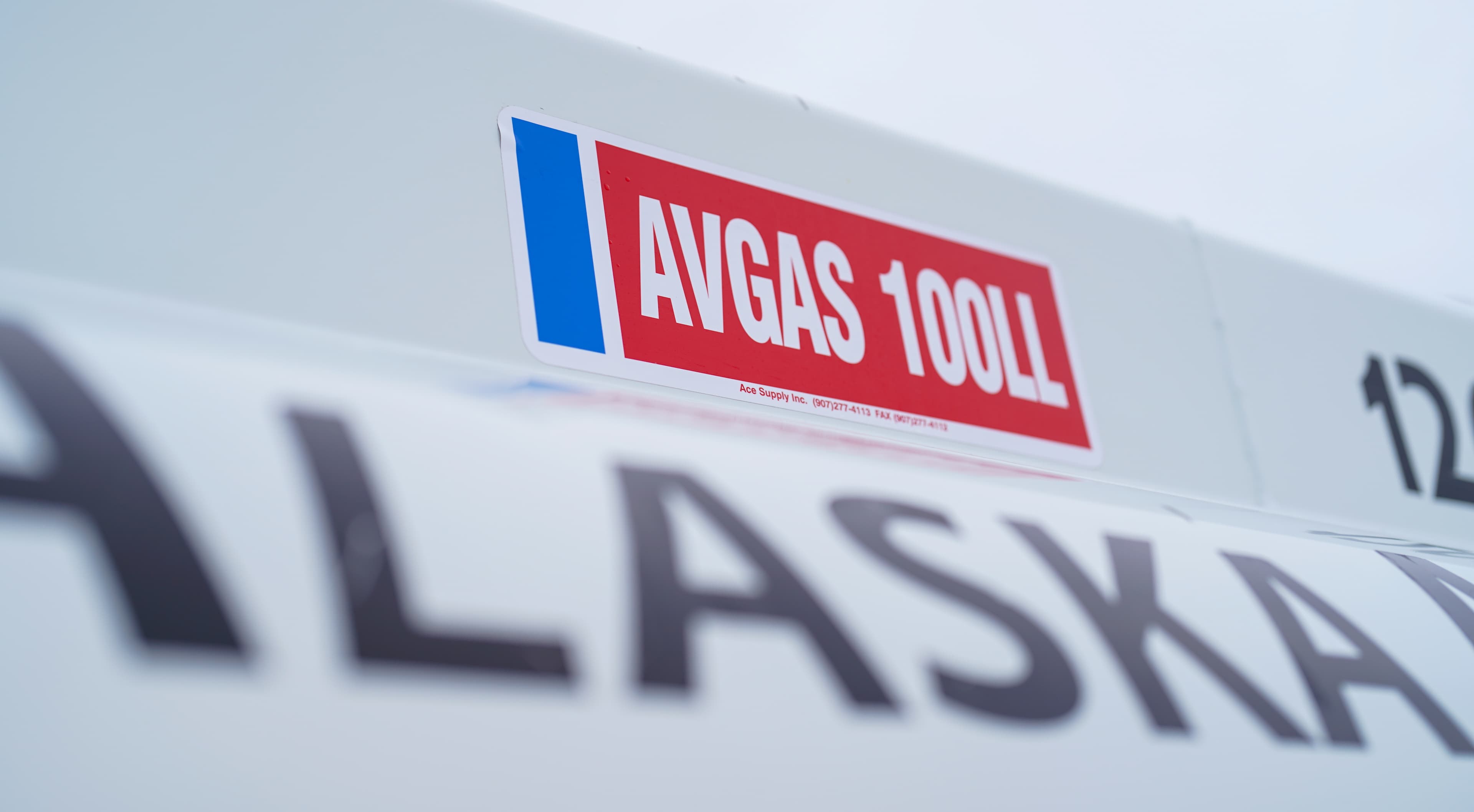 AVGAS 100LL fuel identification sticker on Alaska Air Fuel truck