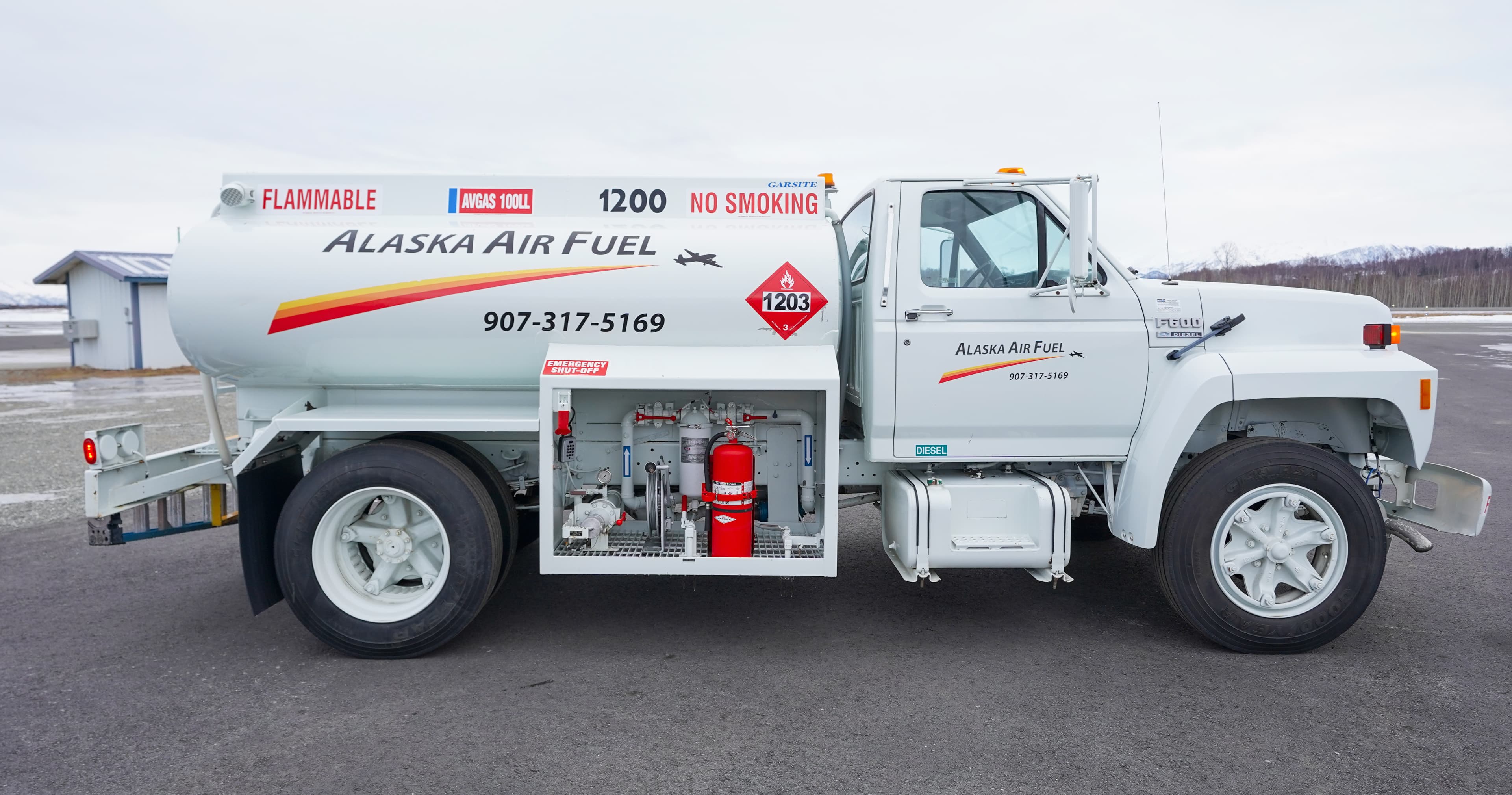 Alaska Air Fuel 100LL AvGas truck at Wasilla Airport