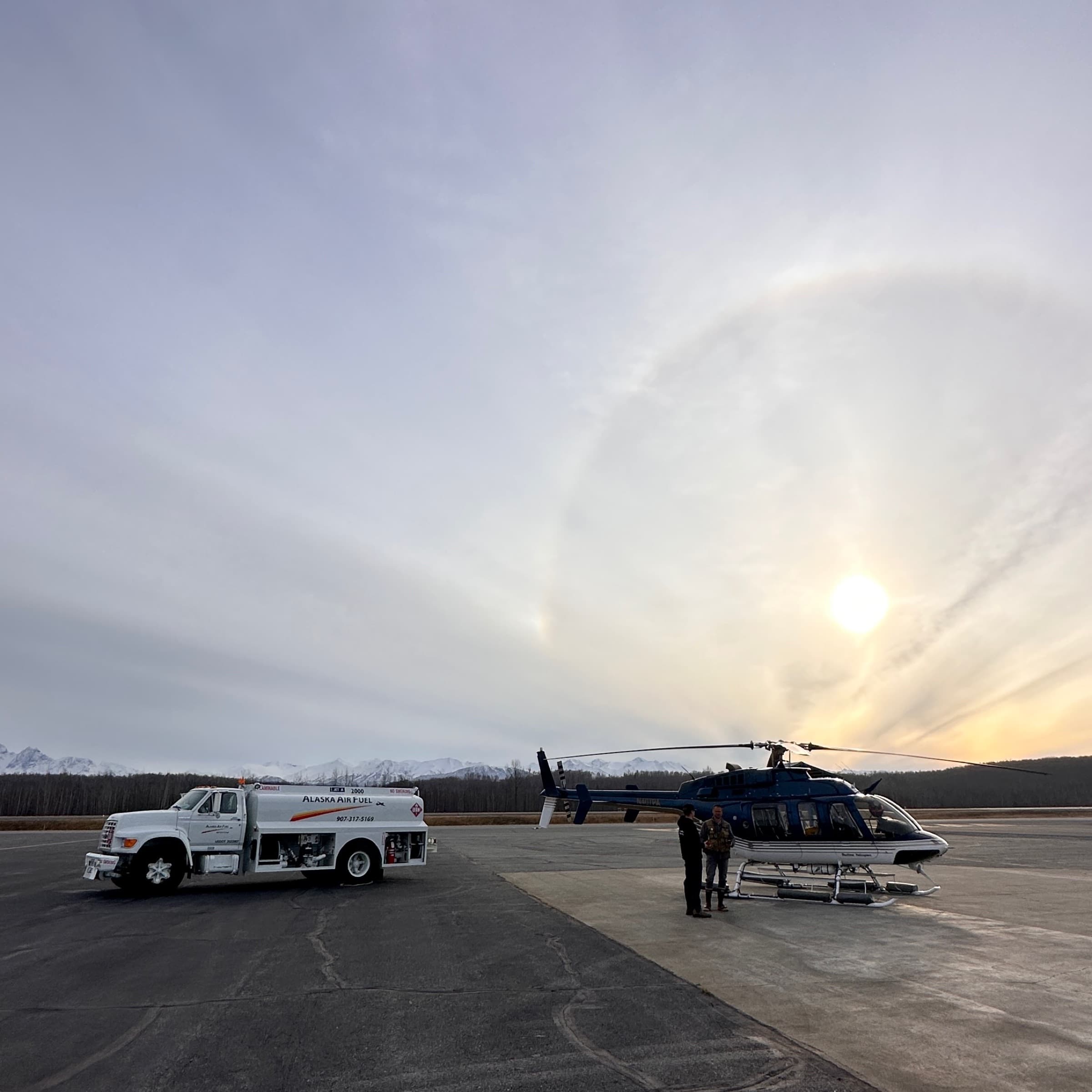 Twin engine aircraft fueling at Wasilla